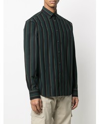 Camicia a maniche lunghe a righe verticali verde scuro di Lanvin