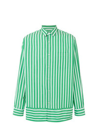 Camicia a maniche lunghe a righe verticali verde di AMI Alexandre Mattiussi