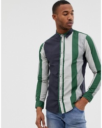 Camicia a maniche lunghe a righe verticali verde di Burton Menswear