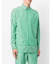Camicia a maniche lunghe a righe verticali verde di AMI Alexandre Mattiussi