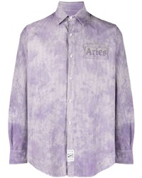 Camicia a maniche lunghe a righe verticali viola chiaro di Aries