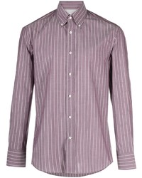 Camicia a maniche lunghe a righe verticali viola chiaro di Brunello Cucinelli