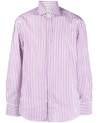 Camicia a maniche lunghe a righe verticali viola chiaro di Brunello Cucinelli