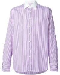 Camicia a maniche lunghe a righe verticali viola melanzana di Etro
