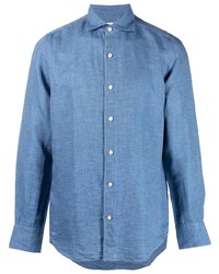 Camicia a maniche lunghe blu di Finamore 1925 Napoli
