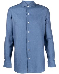 Camicia a maniche lunghe blu di Finamore 1925 Napoli