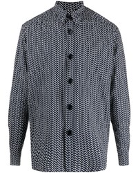 Camicia a maniche lunghe con motivo a zigzag blu scuro di Giorgio Armani