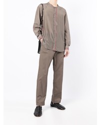 Camicia a maniche lunghe con motivo a zigzag marrone di Giorgio Armani