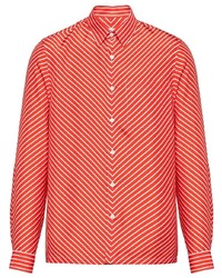 Camicia a maniche lunghe con motivo a zigzag rossa di Prada