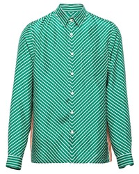 Camicia a maniche lunghe con motivo a zigzag verde di Prada