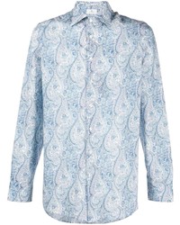 Camicia a maniche lunghe con stampa cachemire azzurra di Etro