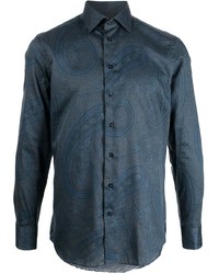 Camicia a maniche lunghe con stampa cachemire blu scuro di Etro
