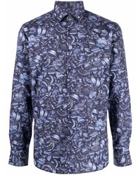 Camicia a maniche lunghe con stampa cachemire blu scuro di Karl Lagerfeld