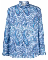 Camicia a maniche lunghe con stampa cachemire blu di Etro