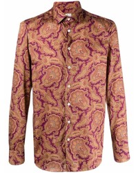 Camicia a maniche lunghe con stampa cachemire viola melanzana di Etro