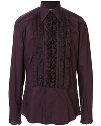 Camicia a maniche lunghe con volant melanzana scuro di Dolce & Gabbana