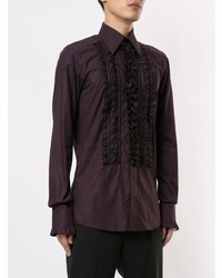 Camicia a maniche lunghe con volant melanzana scuro di Dolce & Gabbana