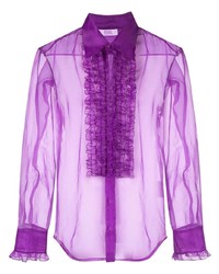 Camicia a maniche lunghe con volant viola melanzana