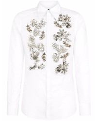 Camicia a maniche lunghe decorata bianca di Dolce & Gabbana