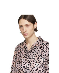 Camicia a maniche lunghe di flanella leopardata rosa di Wacko Maria