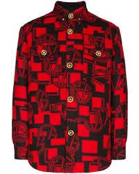 Camicia a maniche lunghe di flanella stampata rossa di Versace
