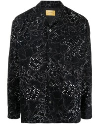 Camicia a maniche lunghe di lana a fiori nera