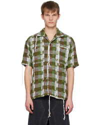 Camicia a maniche lunghe di lana a quadri verde oliva di Andersson Bell