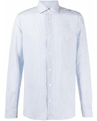 Camicia a maniche lunghe di lana a righe verticali azzurra