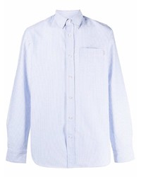 Camicia a maniche lunghe di lana a righe verticali azzurra di Woolrich