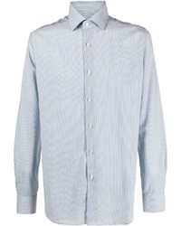 Camicia a maniche lunghe di lana a righe verticali azzurra di Xacus