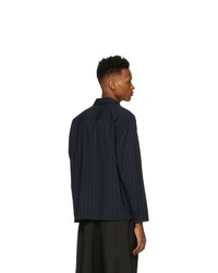 Camicia a maniche lunghe di lana a righe verticali blu scuro e bianca di 3.1 Phillip Lim