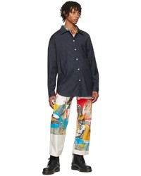 Camicia a maniche lunghe di lana a righe verticali blu scuro di Bethany Williams