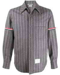 Camicia a maniche lunghe di lana a righe verticali grigia di Thom Browne
