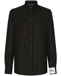 Camicia a maniche lunghe di lana a righe verticali nera di Dolce & Gabbana