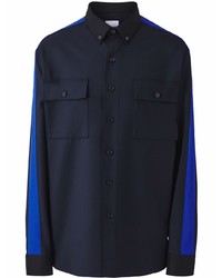 Camicia a maniche lunghe di lana blu scuro di Burberry