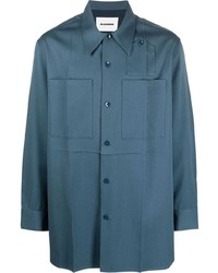 Camicia a maniche lunghe di lana blu di Jil Sander