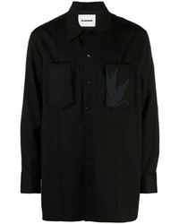 Camicia a maniche lunghe di lana decorata nera di Jil Sander