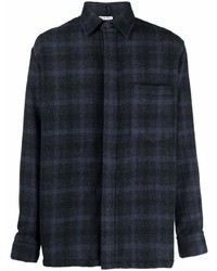 Camicia a maniche lunghe di lana scozzese blu scuro di Destin