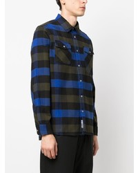 Camicia a maniche lunghe di lana scozzese blu scuro di Woolrich