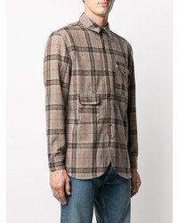 Camicia a maniche lunghe di lana scozzese marrone chiaro di Han Kjobenhavn