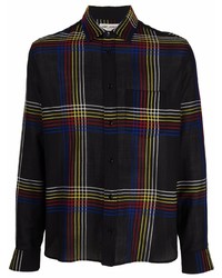Camicia a maniche lunghe di lana scozzese nera di Saint Laurent