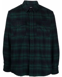 Camicia a maniche lunghe di lana scozzese verde scuro