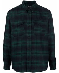 Camicia a maniche lunghe di lana scozzese verde scuro di A.P.C.