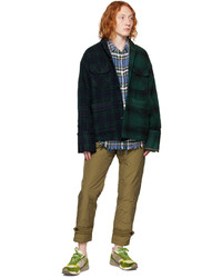 Camicia a maniche lunghe di lana scozzese verde scuro di Greg Lauren