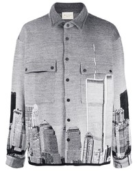 Camicia a maniche lunghe di lana stampata grigia di Buscemi