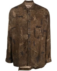 Camicia a maniche lunghe di lana stampata marrone di Ziggy Chen