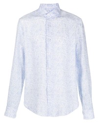 Camicia a maniche lunghe di lino a fiori azzurra di Orian