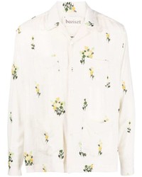 Camicia a maniche lunghe di lino a fiori beige di Baziszt