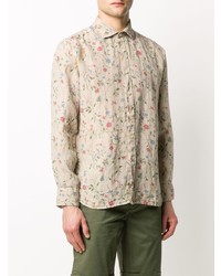 Camicia a maniche lunghe di lino a fiori beige di 120% Lino