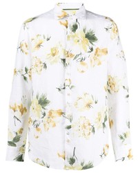 Camicia a maniche lunghe di lino a fiori bianca